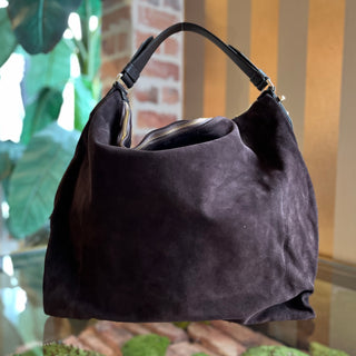 JIMMY CHOO Ana Brown Suede Hobo