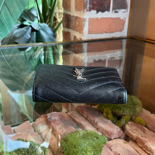 SAINT LAURENT Black Grain De Poudre Cassandra Bifold Wallet