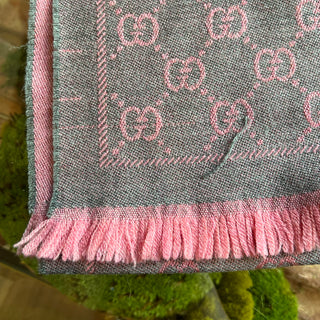 GUCCI Pink GG Jacquard Wool Scarf Graphite