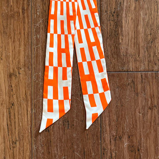 HERMES Orange White OP H Silk Twilly