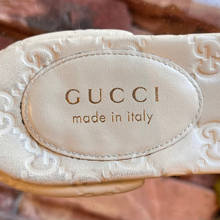 GUCCI White Leather Embossed Guccissima Slides SZ 38 (US 8)