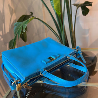 SALVATORE FERRAGAMO Vara Tracy Blue Satchel Shoulder Bag