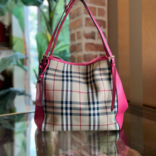 BURBERRY Canterbury Pink Haymarket Check Coated Canvas Leather Tote Bag