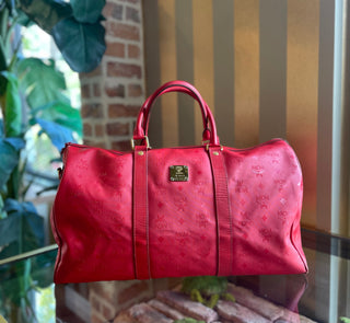 MCM Red Nylon Visetos Boston bag