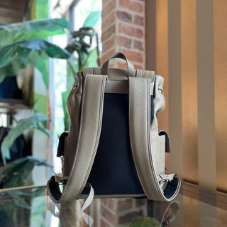 GUCCI Piuma Taupe Jumbo GG Embossed Calfskin Leather Double Buckle Backpack