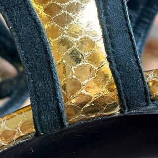 LOUIS VUITTON Black/Metallic Gold Leather Heels SZ 39 (US 9)