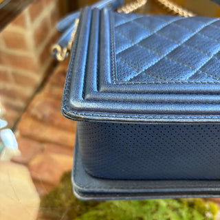 CHANEL Blue Perforated Medium Boy Bag