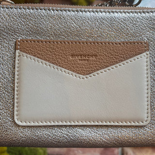 GIVENCHY Metallic Silver Beige Leather Dutton Pouch