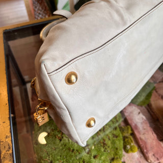 PRADA Bauletto Cream Glace Calfskin Leather Satchel