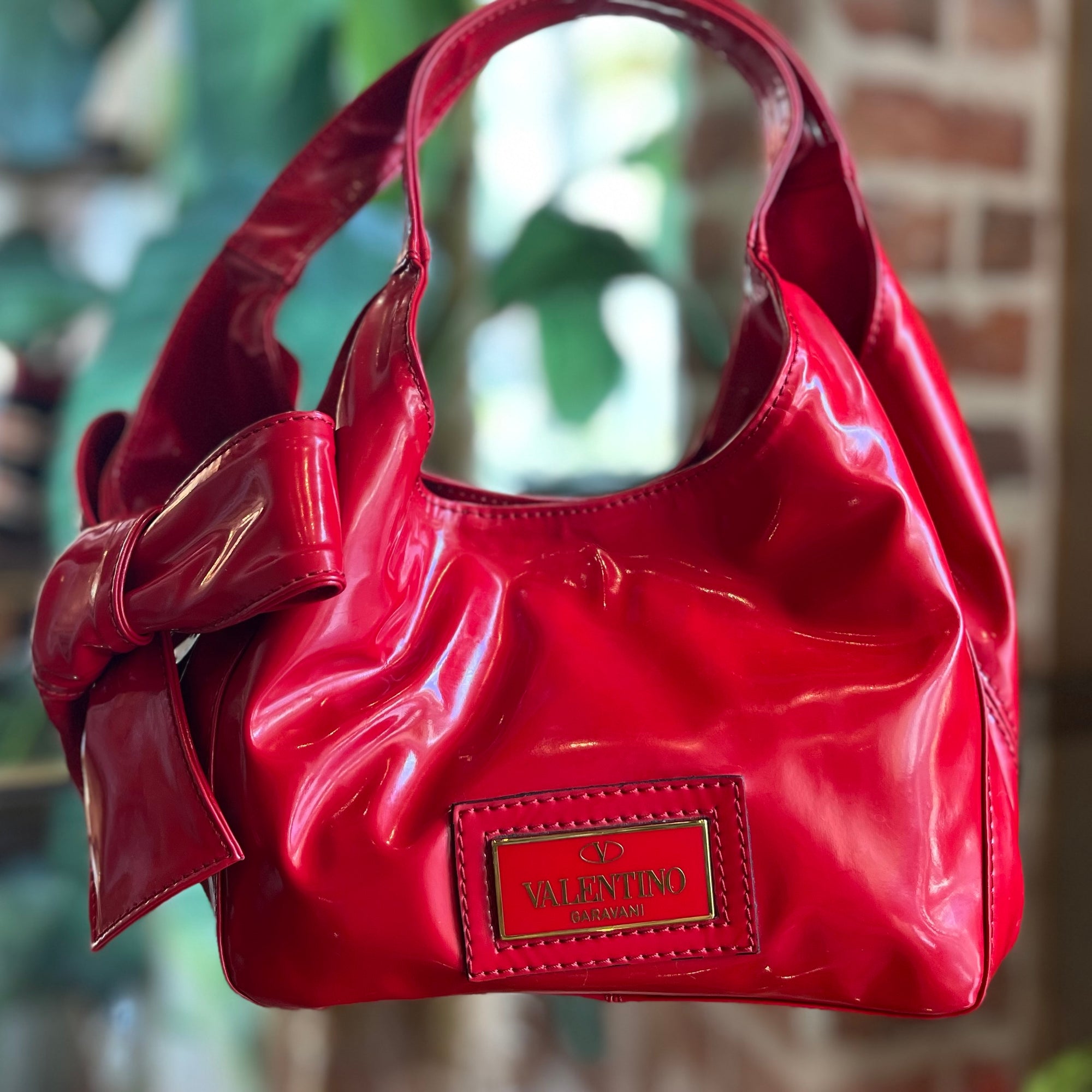 VALENTINO Red Patent Leather Small Nuage Bow Shoulder Bag