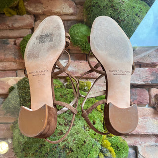 MANOLO BLAHNIK Brown Suede Strappy Sandals SZ 38 (US 8)