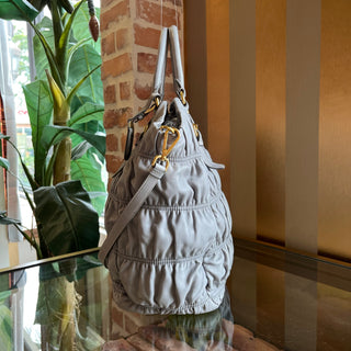 PRADA Gray Nappa Gaufre 2-Way Leather Tote Bag