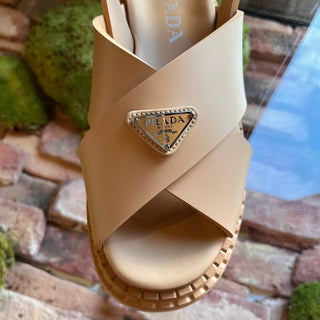 PRADA Rubber Criss Cross Beige Platform Sandals SZ 38 (US 8)