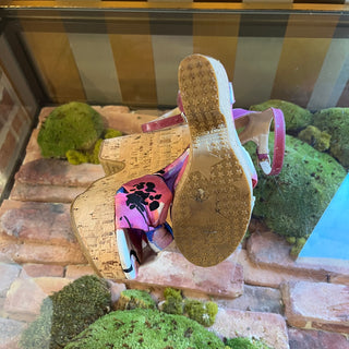 JIMMY CHOO Purple Gleam Printed Cork Wedge Sandals SZ37(7US)