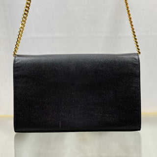 SAINT LAURENT Wallet on Chain Black Grain De Poudre Star Studded Monogram Crossbody