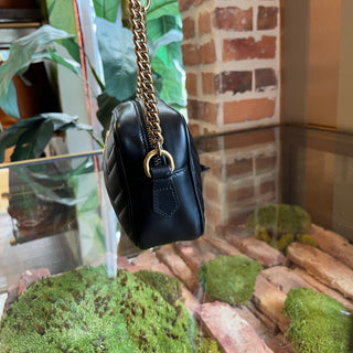 GUCCI Marmont Mini Black Chevron Calfskin Leather Camera Crossbody