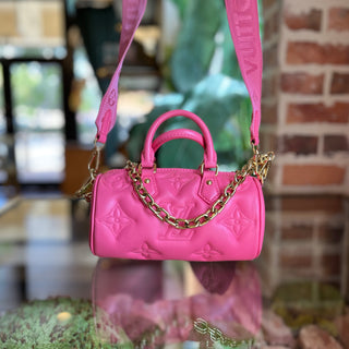 LOUIS VUITTON Bubblegram Papillon BB Dragon Fruit Monogram Leather Satchel Bag
