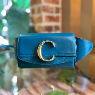 CHLOE C Belt Smoky Blue Calfskin Suede Belt Bag