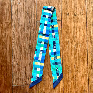 HERMES Turquoise Blue Vif Bolduc au Carre Plumetis Silk Twilly