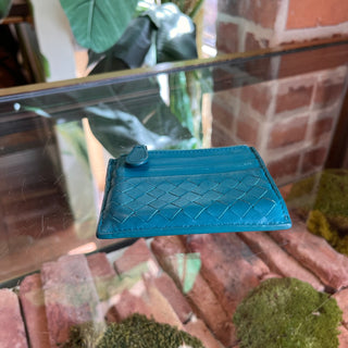 BOTTEGA VENETA Teal Intrecciato Woven Leather Card Case