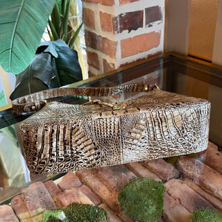 BRAHMIN Esme Gold Croc Embossed Leather Shoulder Bag