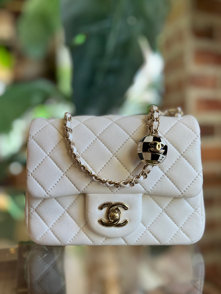 CHANEL Lambskin Quilted CC Pearl Crush Mini Flap White | FASHIONPHILE