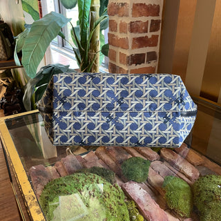 TORY BURCH Blue Basket Weave Print Nylon Tote