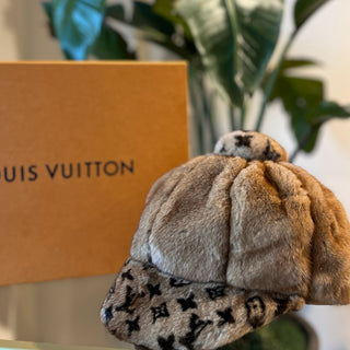 LOUIS VUITTON Beige Monogram Cavroche Mink Cap