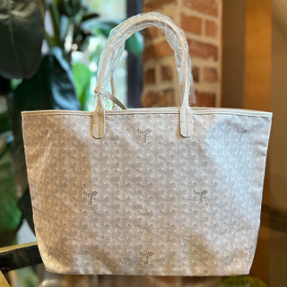 GOYARD Saint Louis PM White Goyardine Canvas & Chevroches Calfskin Tote Bag DIA286