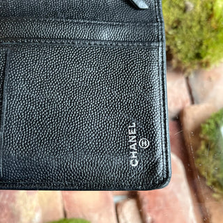 CHANEL Black Caviar Leather Fold-Over Wallet