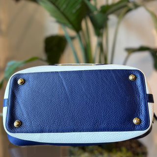 BRAHMIN Shoulder Bag Navy Blue Striped Leather Shoulder Bag