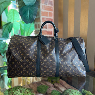 LOUIS VUITTON Macassar Keepall Bandouliere Brown Black Monogram Canvas Duffle Bag