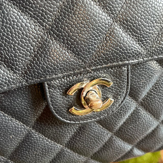 CHANEL Jumbo Single Flap Black Caviar Quilted Leather Vintage Shoulder Bag