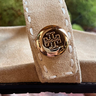 TORY BURCH Romy Sport Beige Suede Slides SZ 10