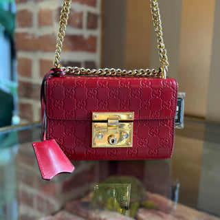 GUCCI Red Guccissima Signature Padlock Shoulder Bag
