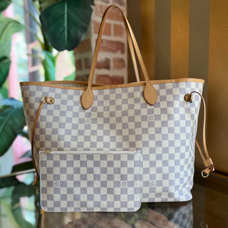 LOUIS VUITTON Neverfull GM White Damier Azur Canvas Tote Bag