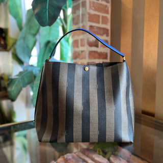 FENDI Pequin Stripe Coated Canvas Hobo Bag