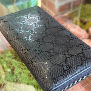 GUCCI Black Imprime Canvas Zip Around Wallet