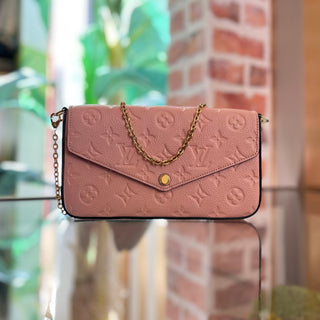 LOUIS VUITTON Pochette Felicie Pink Empreinte Leather Crossbody