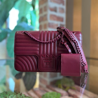 PRADA Diagramme Flap Medium Soft Calfskin Impunture Chain Shoulder Bag