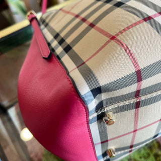 BURBERRY Canterbury Pink Haymarket Check Coated Canvas Leather Tote Bag