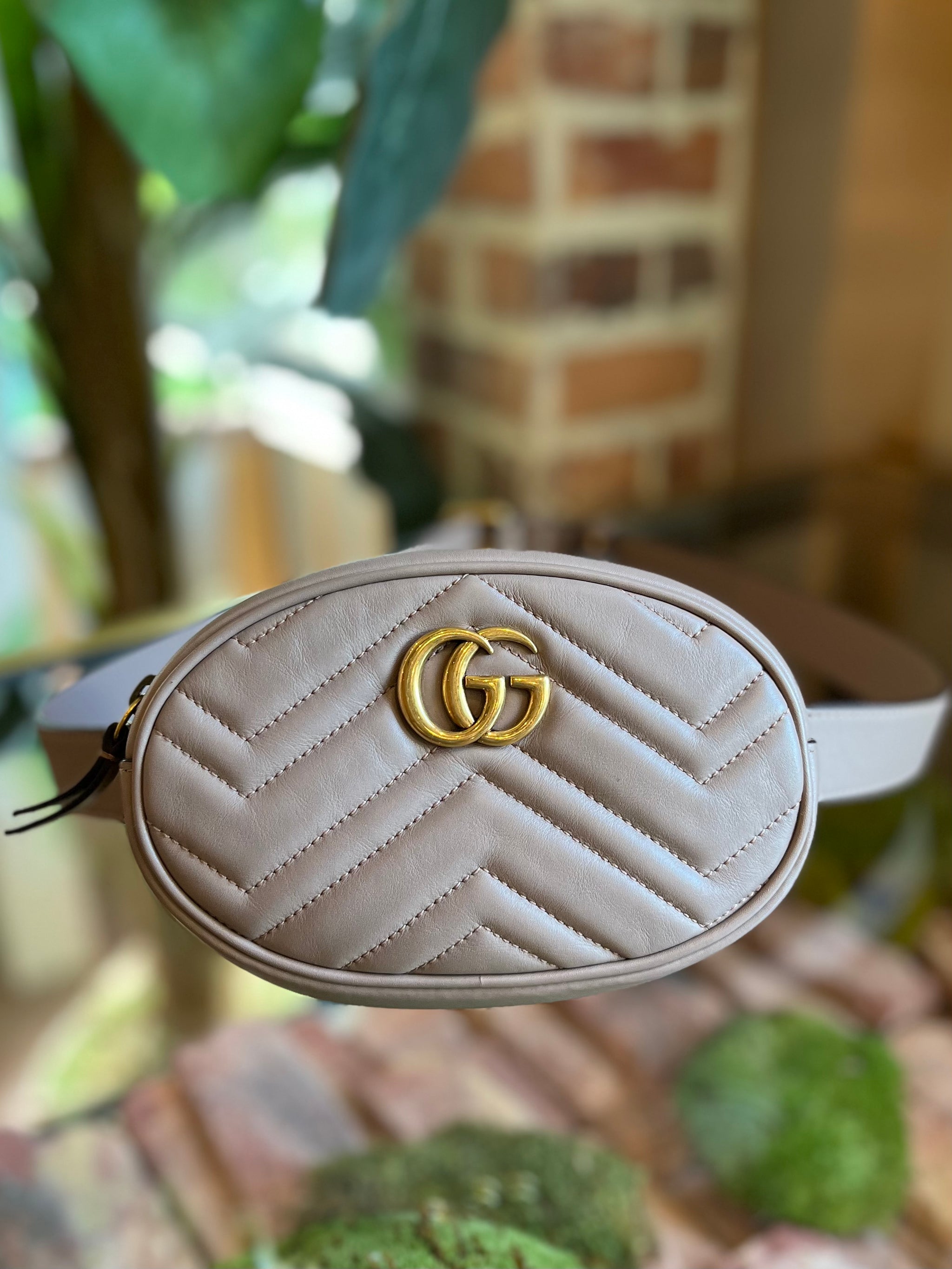 Gucci GG Marmont Belt Bag Matelasse Leather Gold Handbag Chevron Rose Bag  New