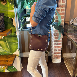 VALENTINO Burgundy Rockstud Small Messenger