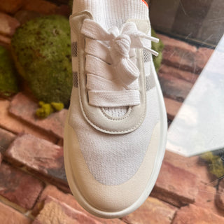 HERMES White/Grey Knit Crew H Logo Sneakers SZ 38 (US 8)