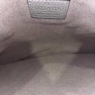 VALENTINO Gray Pebbled Calfskin Large Rockstud Zip Clutch