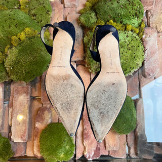 MANOLO BLAHNIK Carolyne Blue Embroidered Sling Back Pumps SZ38(8US)