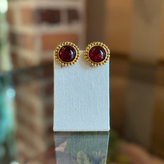 CHANEL Round Gold Tone Red Clip On Earrings