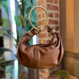 CHLOE Bracelet Bag Small Brown Shiny Grained Leather Handbag