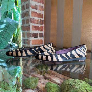 FERRAGAMO Zebra Stripe Horse Hair Nappa Leather Flats SZ 8