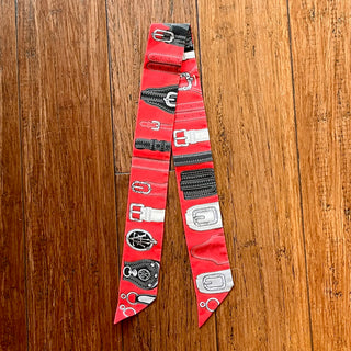 HERMES Rouge Noir Gris Harnais des Présidents Silk Twilly